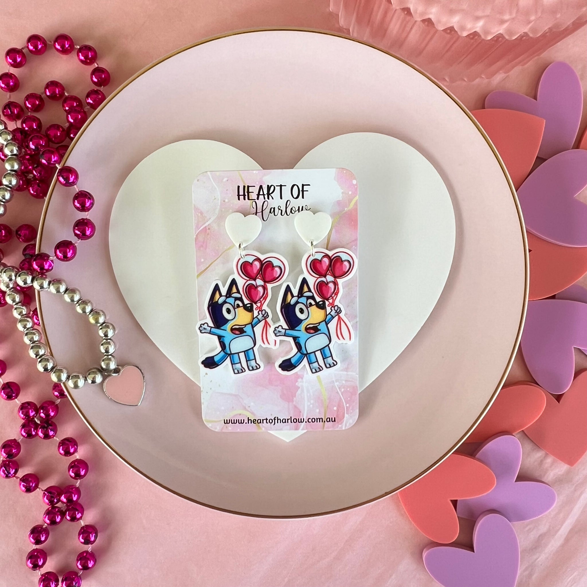 Aussie Blue Dog Heart Dangle Earrings