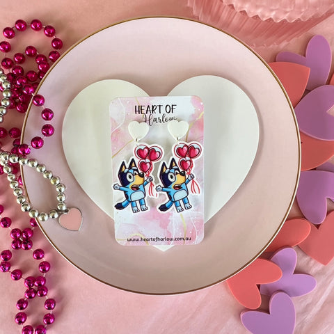 Aussie Blue Dog Heart Dangle Earrings