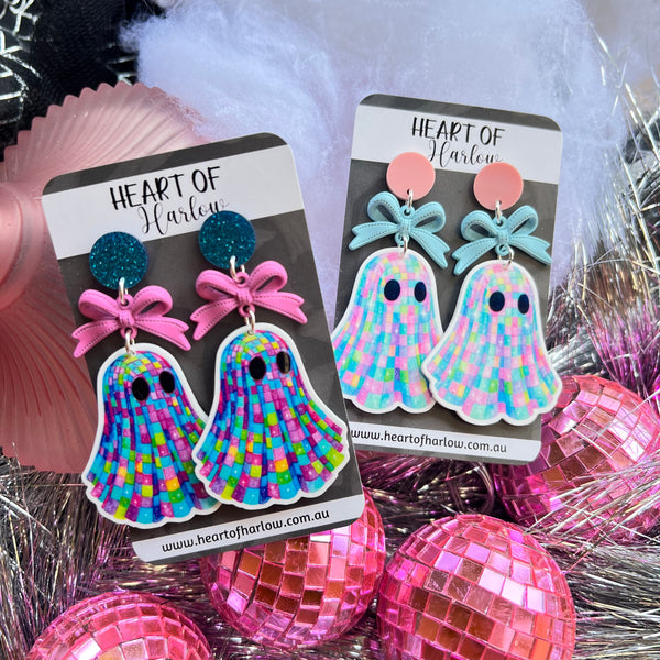 Bright Disco Ghost Dangle Earrings