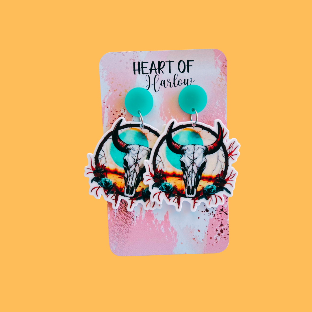 Cow Skull Dangle Earrings
