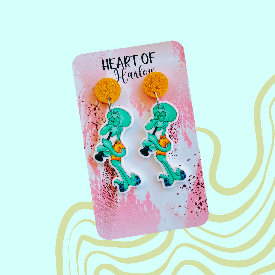 Green Squid Dangle Earrings