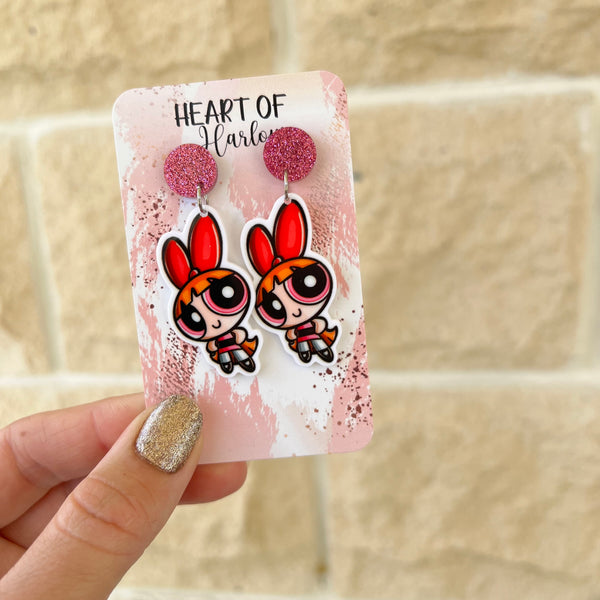 Pink Puff Girl Dangle Earrings