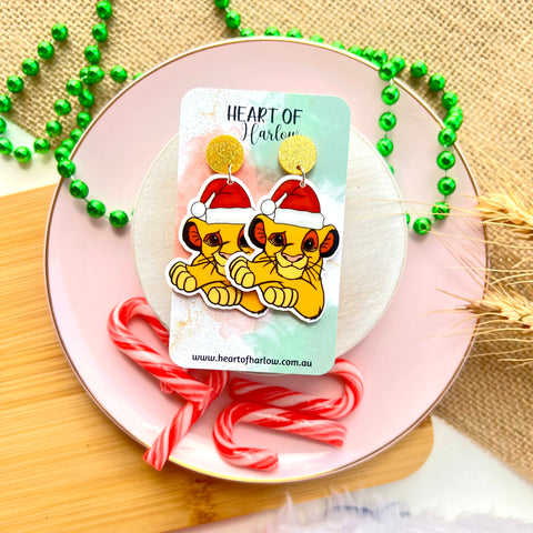Mighty King Cub Christmas Dangle Earrings