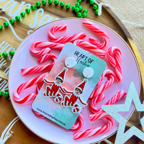 Candy Cane Elf Dangle Earrings