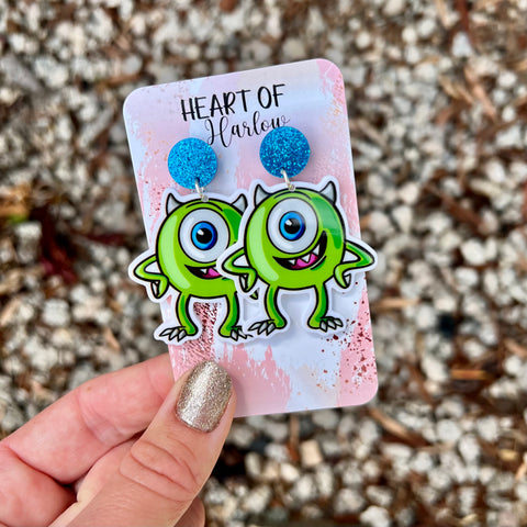 Monsters. Green Dangle Earrings