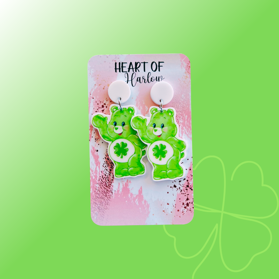 Green Bear Dangle Earrings