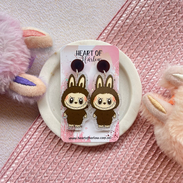 Brown Glitter Furry Friend Dangle Earrings