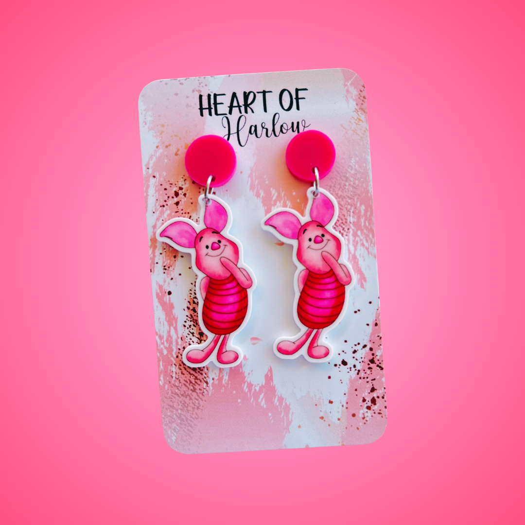 Pink Pig Dangle Earrings