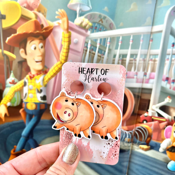 Toy Pig Dangle Earrings