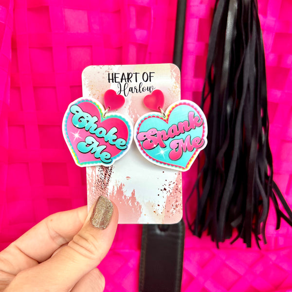 NSFW Kink Word Hearts Dangle Earrings