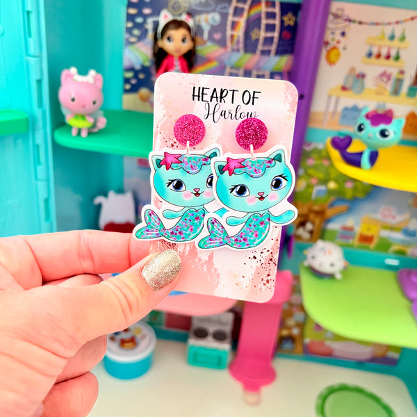 Mermaid Cat Dangle Earrings