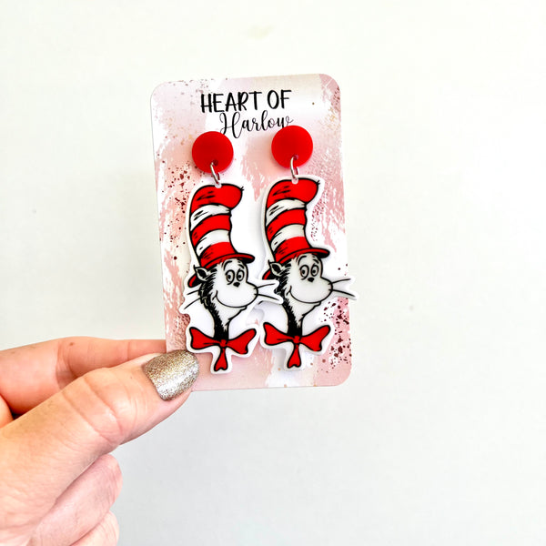 Cat Hat Head Dangle Earrings