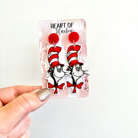 Cat Hat Head Dangle Earrings