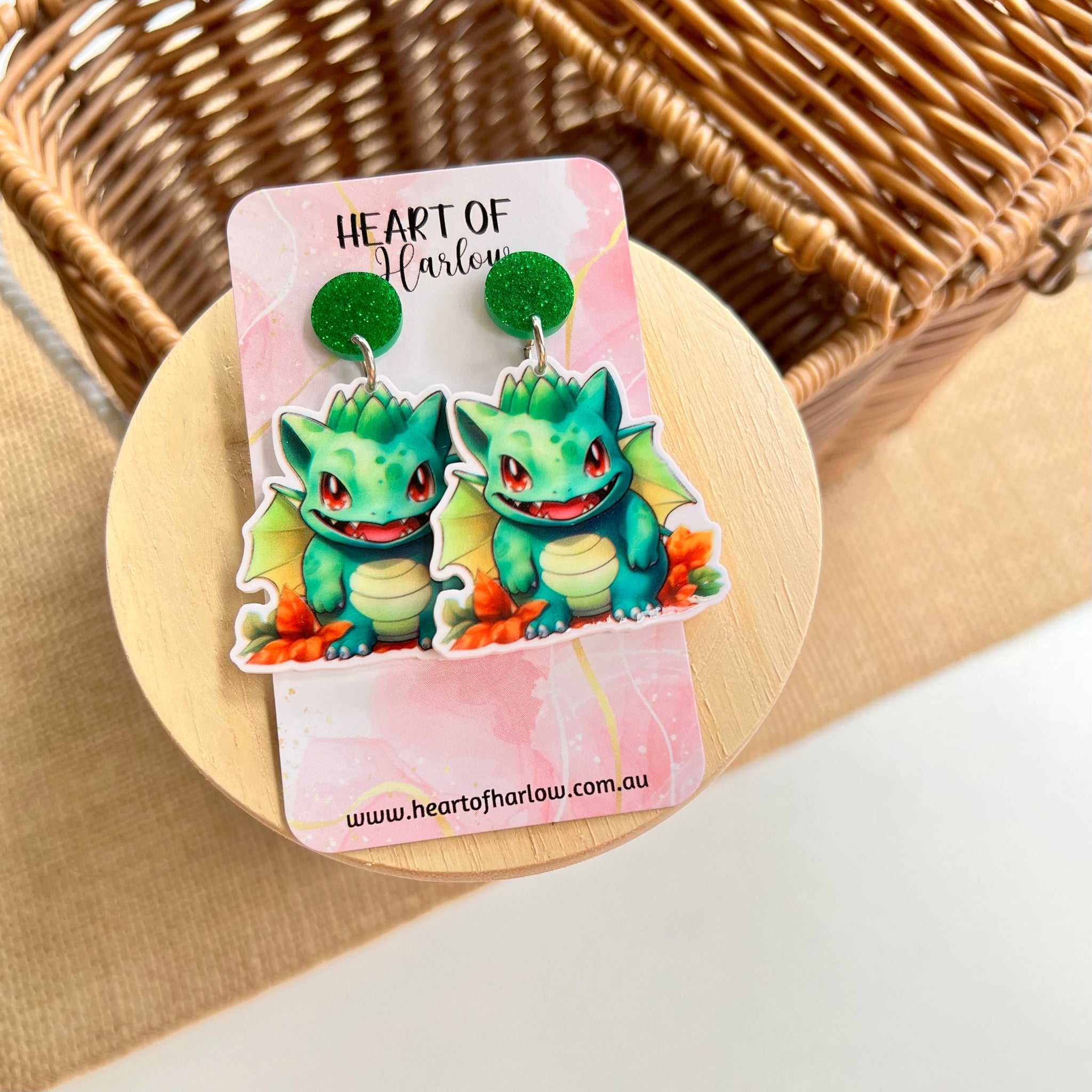 Pocket Pals Grass Dragon Dangle Earrings