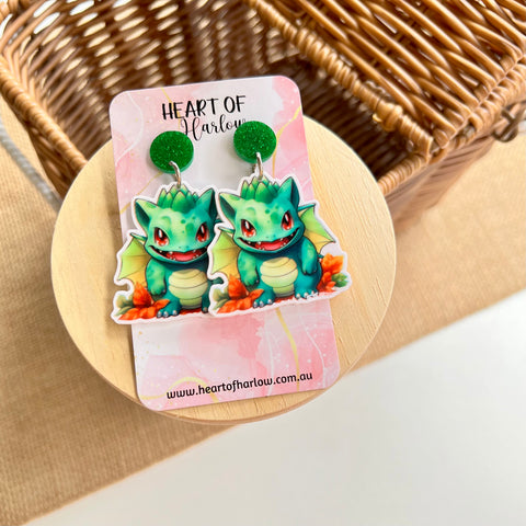 Pocket Pals Grass Dragon Dangle Earrings
