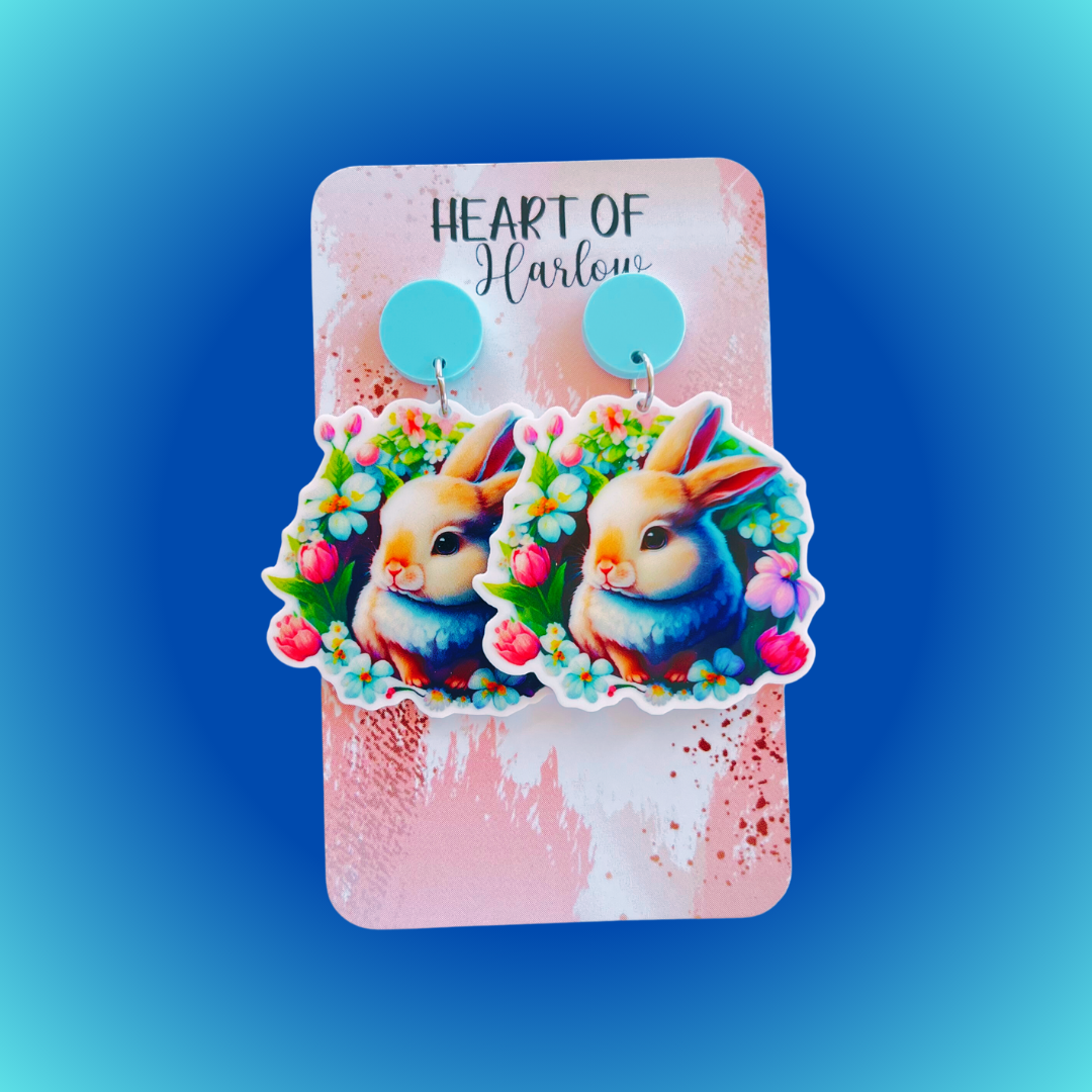 Floral Bunny Wreath Dangle Earrings