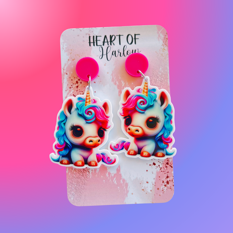 Pink & Blue Unicorn Dangle Earrings