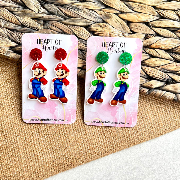 Red Plumber Brothers Body Dangle Earrings