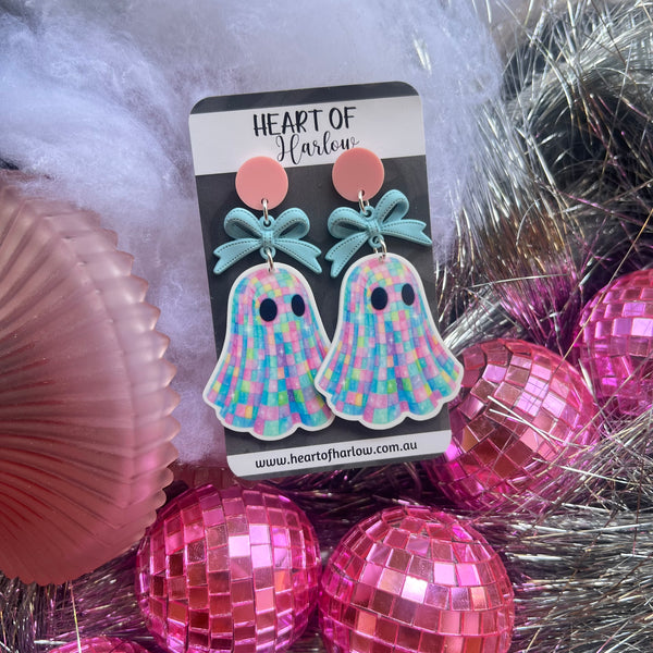 Pastel Disco Ghost Dangle Earrings