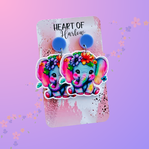 Cute Floral Elephant Dangle Earrings