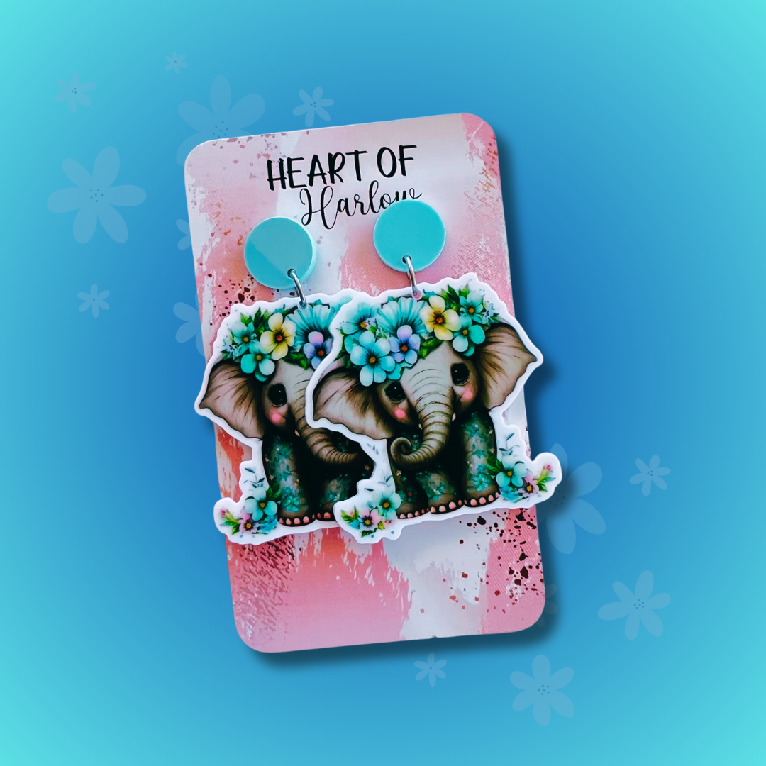 Elephant Flower Crown Dangle Earrings
