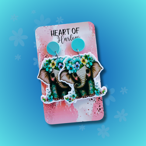 Elephant Flower Crown Dangle Earrings