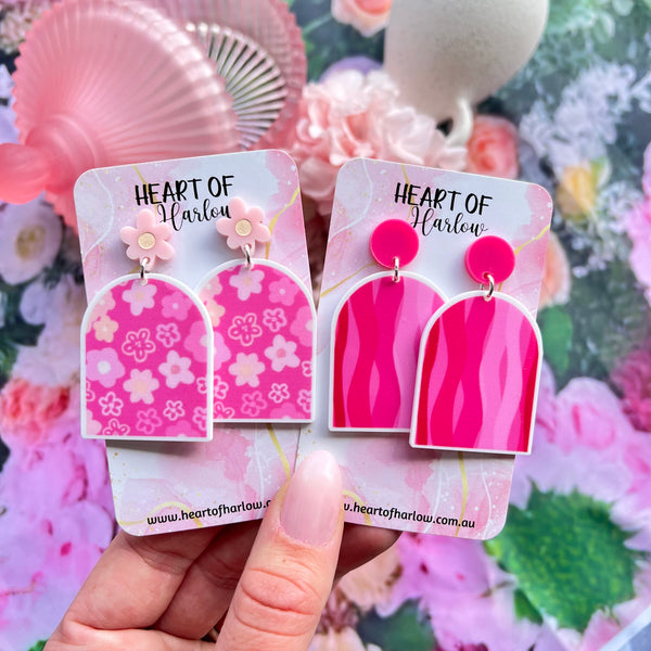 Pink Floral Arch Dangle Earrings