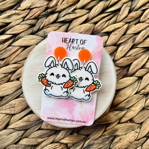 Bunny with Carrots Dangle Earrings