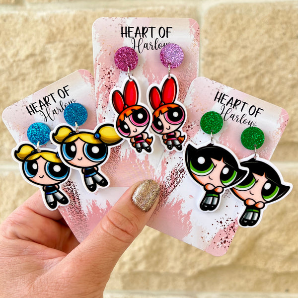 Green Puff Girl Dangle Earrings