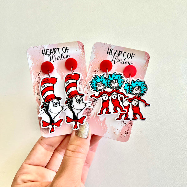 Cat Hat Head Dangle Earrings