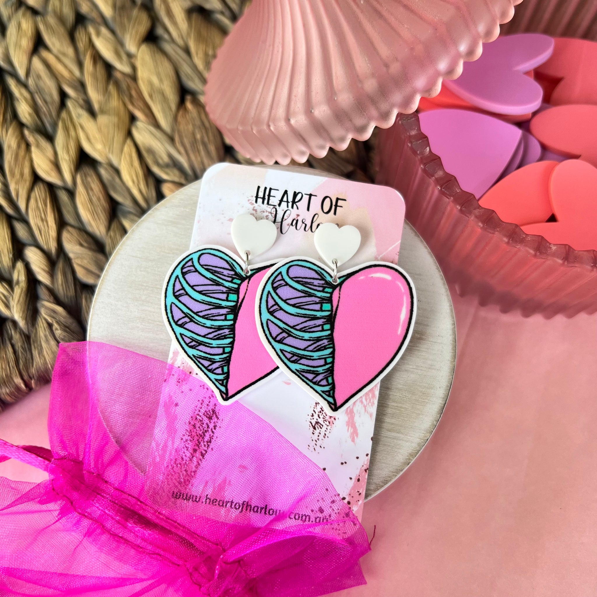 Caged Heart Dangle Earrings