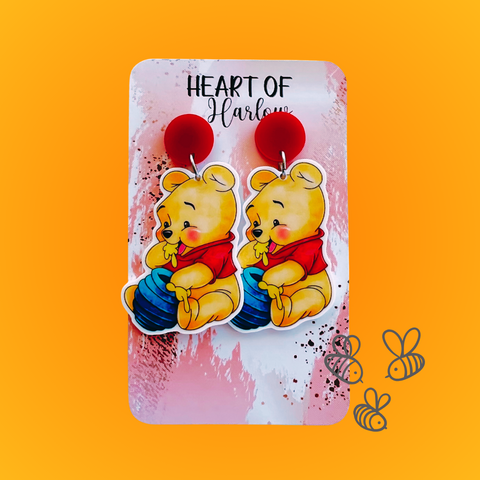 Honey Pot Yellow Bear Dangle Earrings