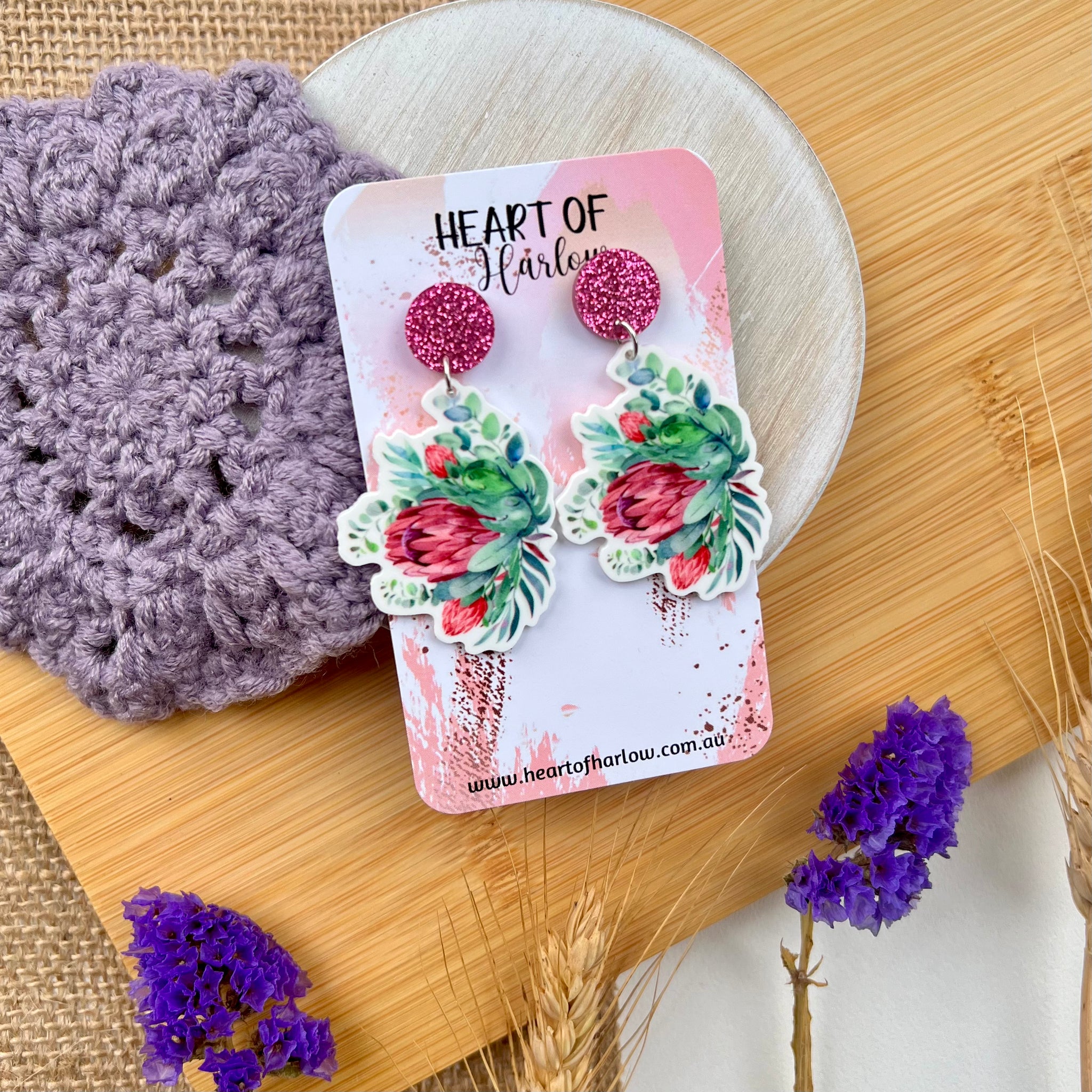 Australian Flora Protea Dangle Earrings