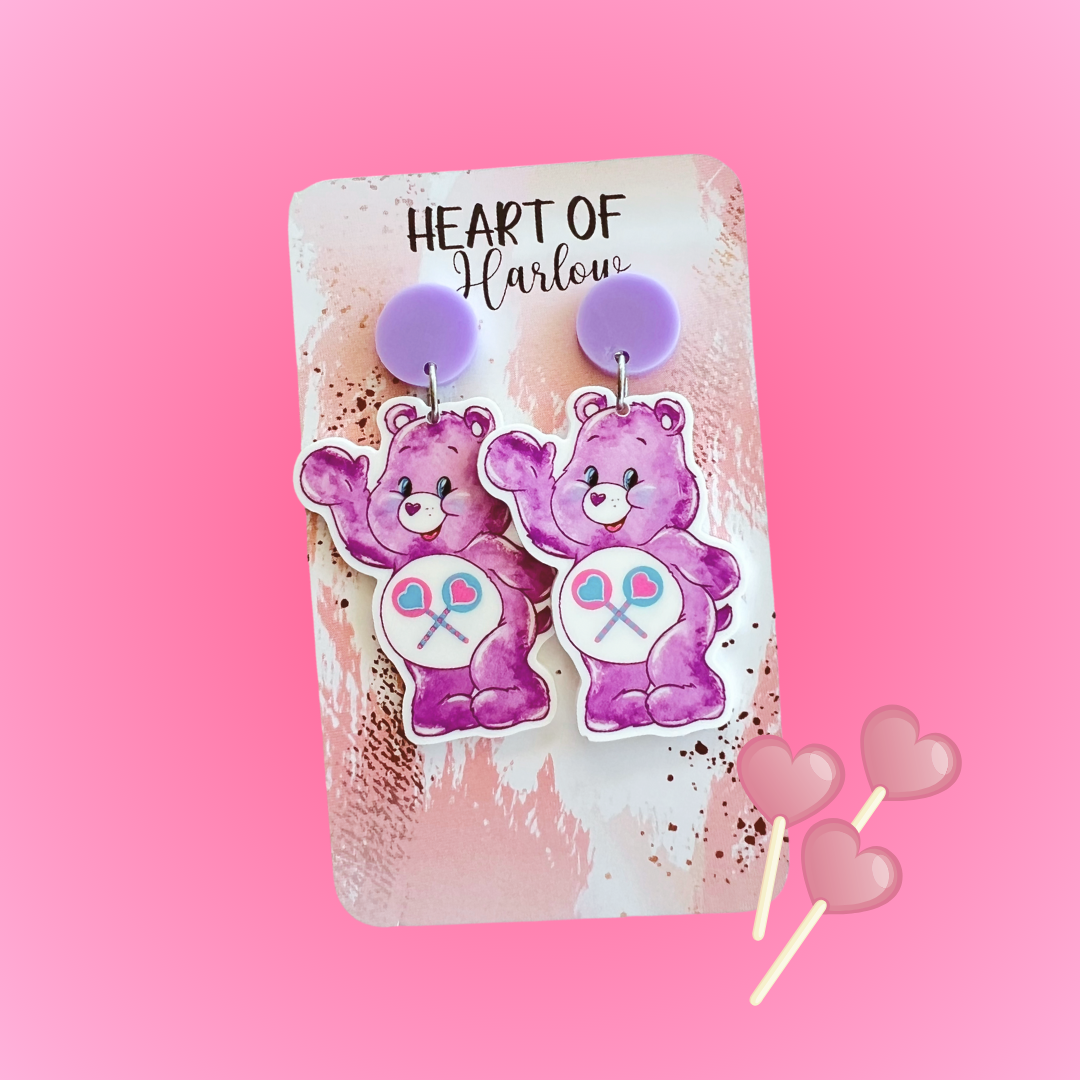 Purple Bear Dangle Earrings