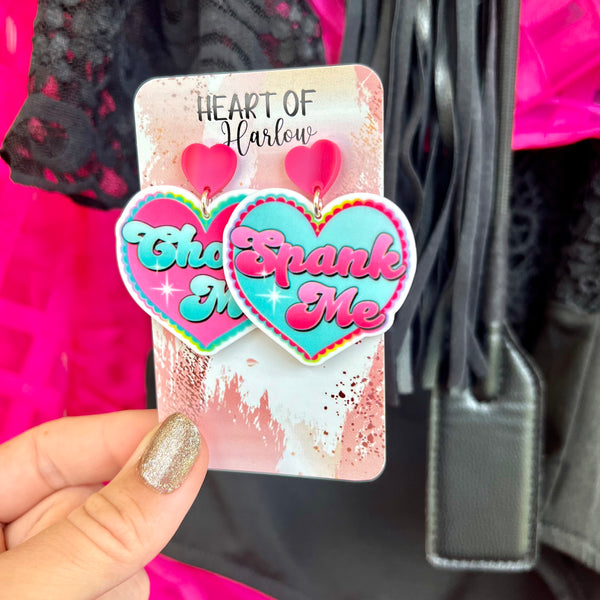 NSFW Kink Word Hearts Dangle Earrings