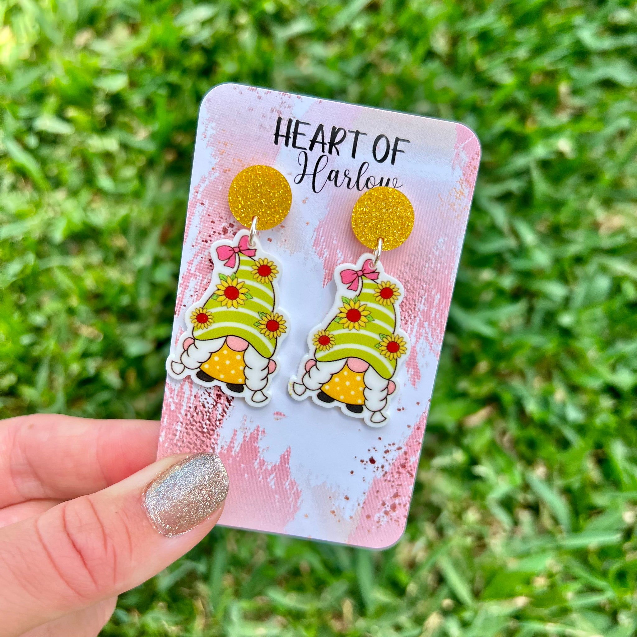 Green Beanie Gnome Dangle Earrings