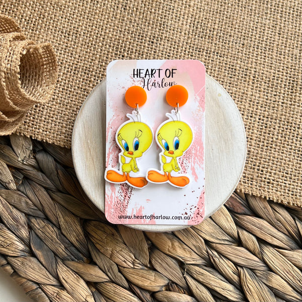 Tunes Yellow Bird Dangle Earrings