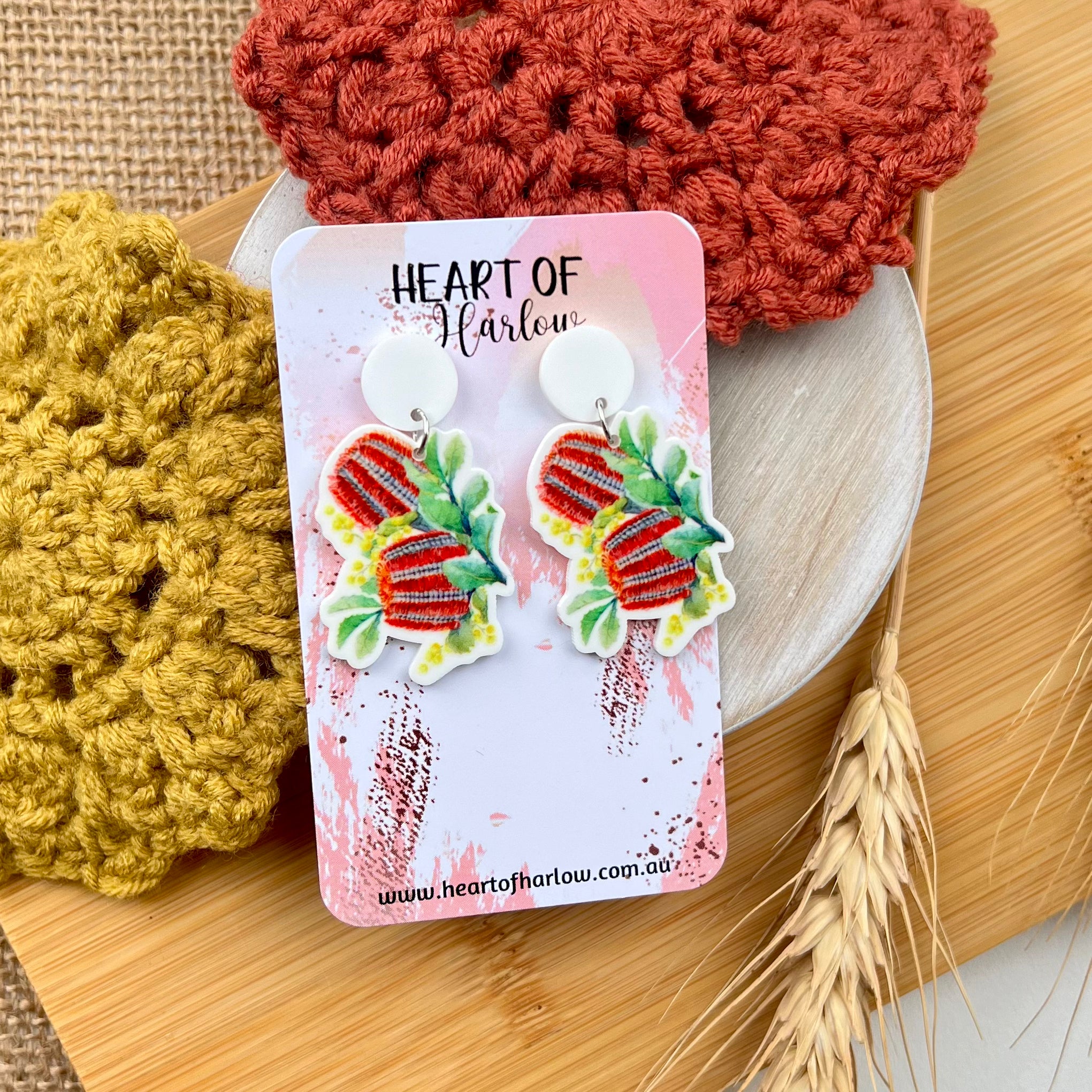 Australian Flora Banksia Dangle Earrings