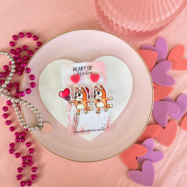 Aussie Orange Dog Heart Dangle Earrings