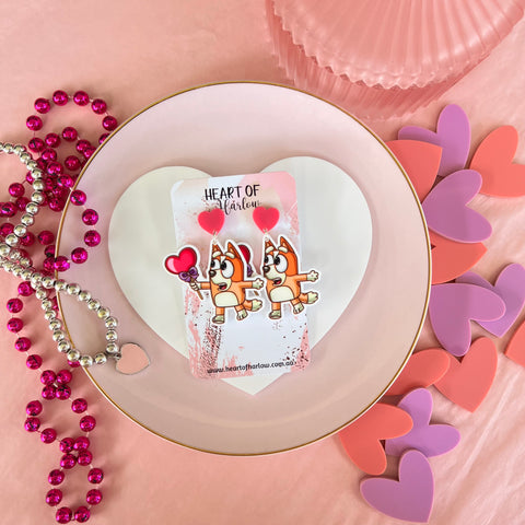 Aussie Orange Dog Heart Dangle Earrings