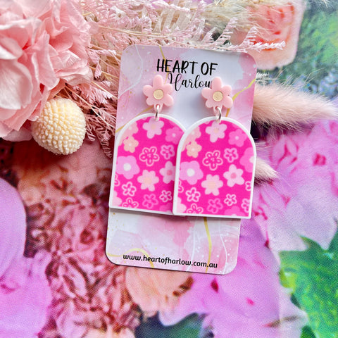 Pink Floral Arch Dangle Earrings