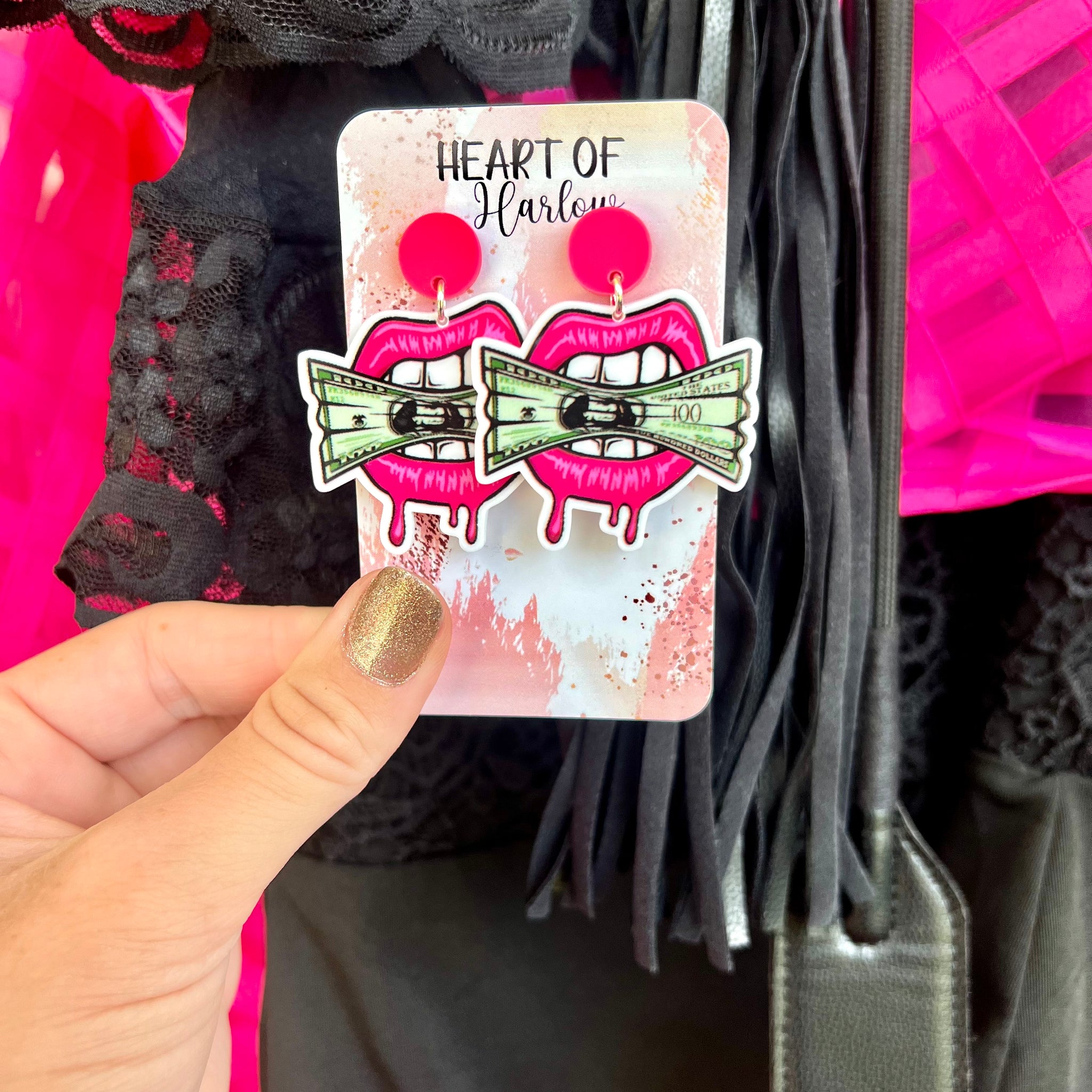 Cash Lips Dangle Earrings