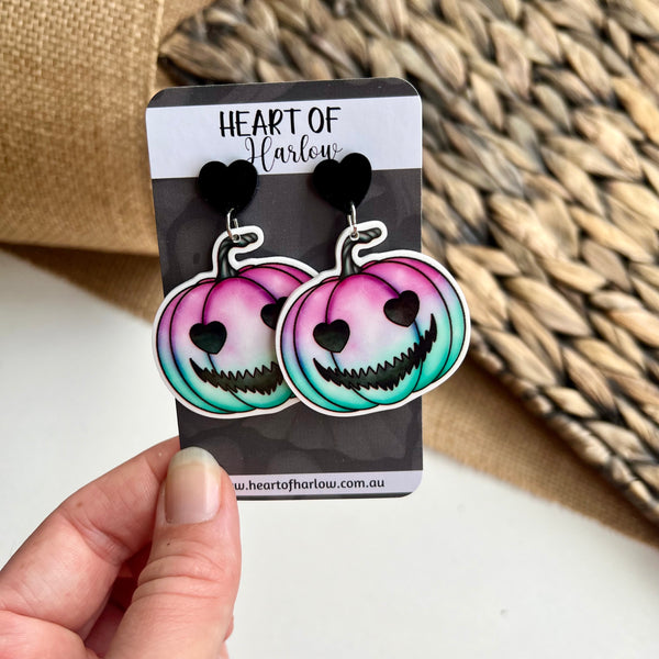 Heart Eyes Pumpkin Dangle Earrings