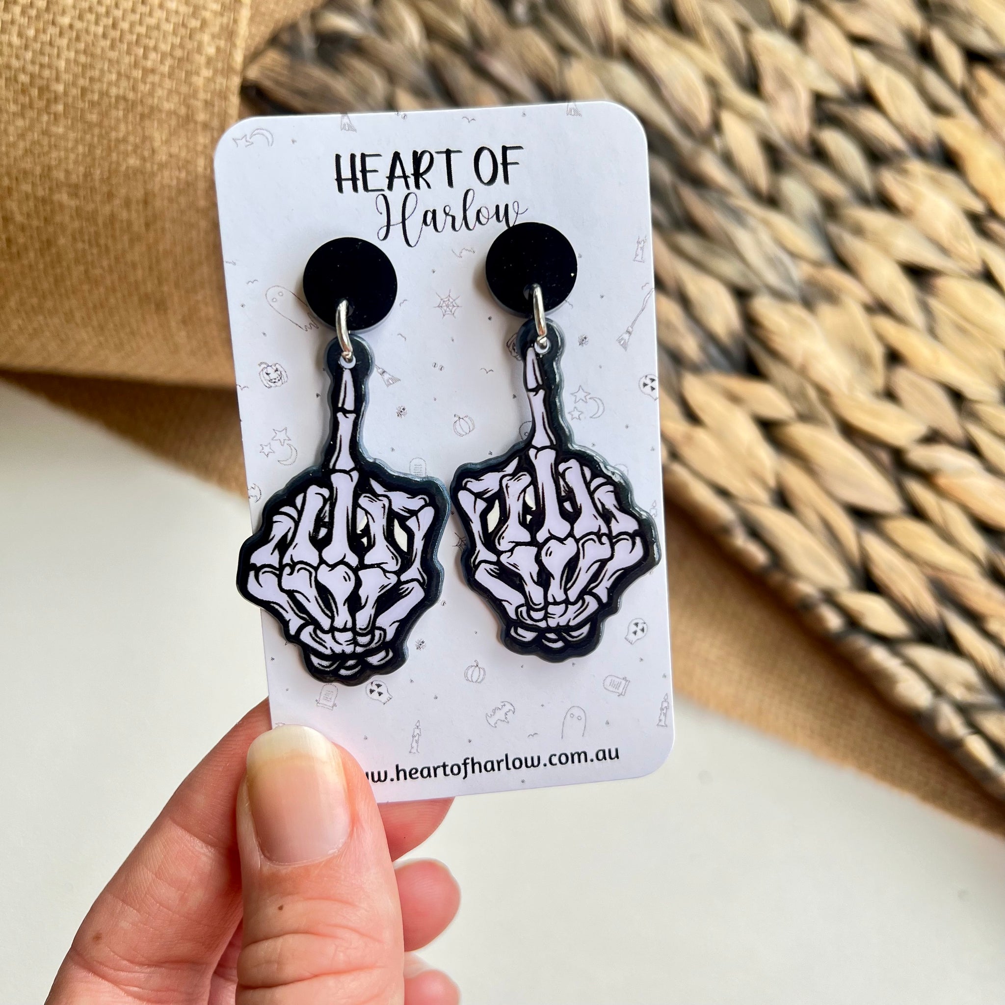Skeletal Middle Finger Dangle Earrings
