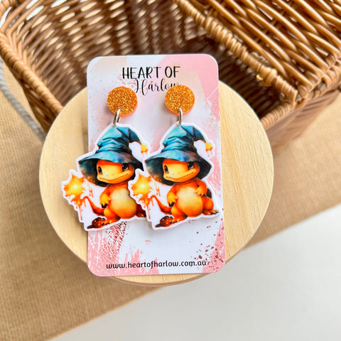 Pocket Pals Fire Wizard Dangle Earrings