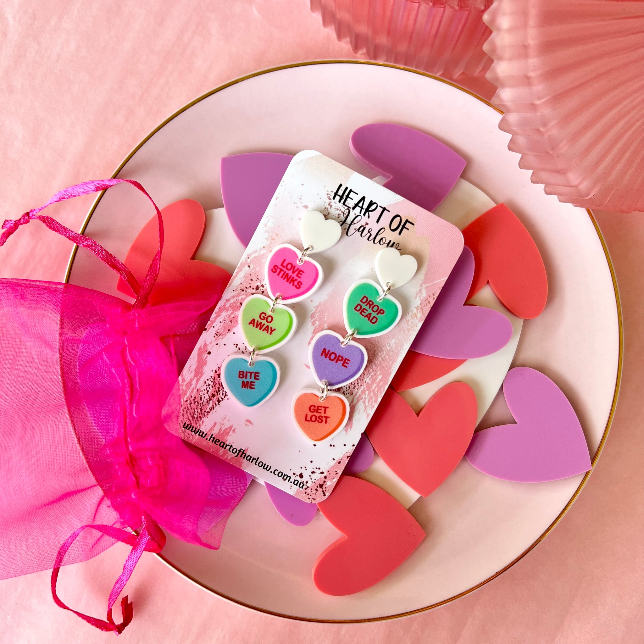 Anti-Love Candy Heart Dangle Earrings