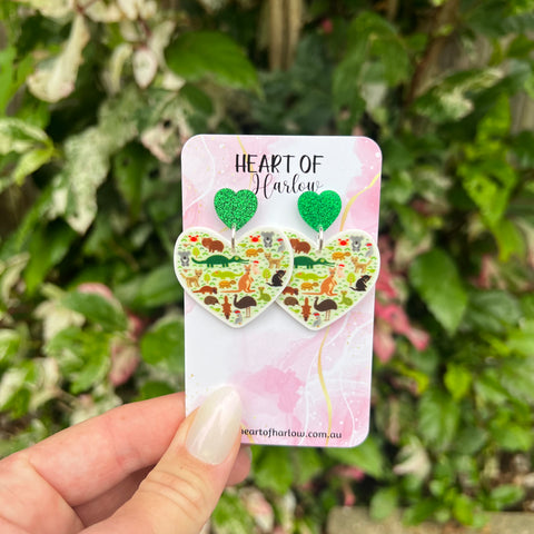 Australian Animals Heart Dangle Earrings