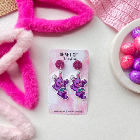 Purple Easter CBear Dangle Earrings
