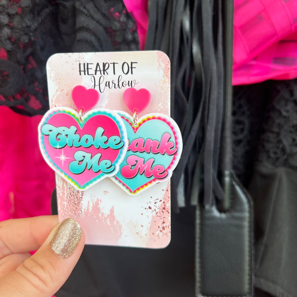 NSFW Kink Word Hearts Dangle Earrings
