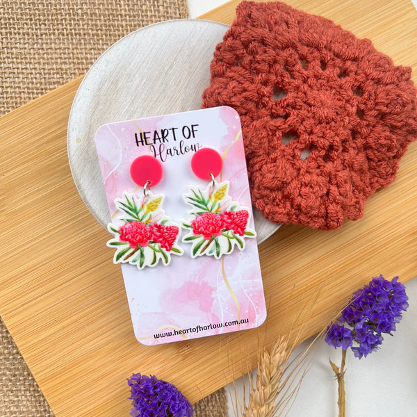 Australian Flora Waratah Dangle Earrings